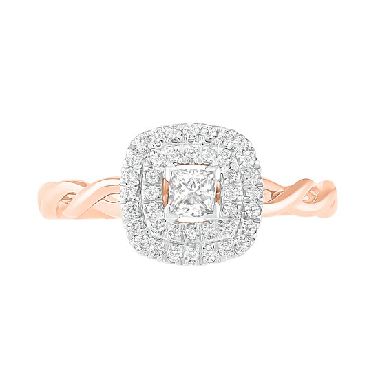 3/8 CT. T.W. Princess-Cut Diamond Double Frame Twist Shank Bridal Set in 10K Rose Gold 3/8 CT. T.W. Princess-Cut Diamond Double Frame Twist Shank Bridal Set in 10K Rose Gold