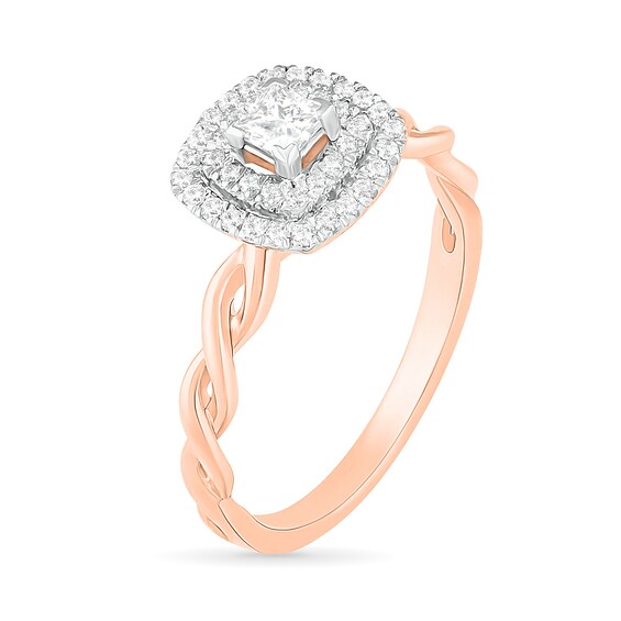 3/8 CT. T.W. Princess-Cut Diamond Double Frame Twist Shank Bridal Set in 10K Rose Gold 3/8 CT. T.W. Princess-Cut Diamond Double Frame Twist Shank Bridal Set in 10K Rose Gold