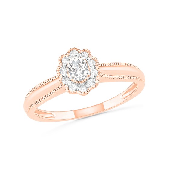 1/3 CT. T.W. Oval Diamond Scallop Frame Vintage-Style Bridal Set in 10K Rose Gold 1/3 CT. T.W. Oval Diamond Scallop Frame Vintage-Style Bridal Set in 10K Rose Gold