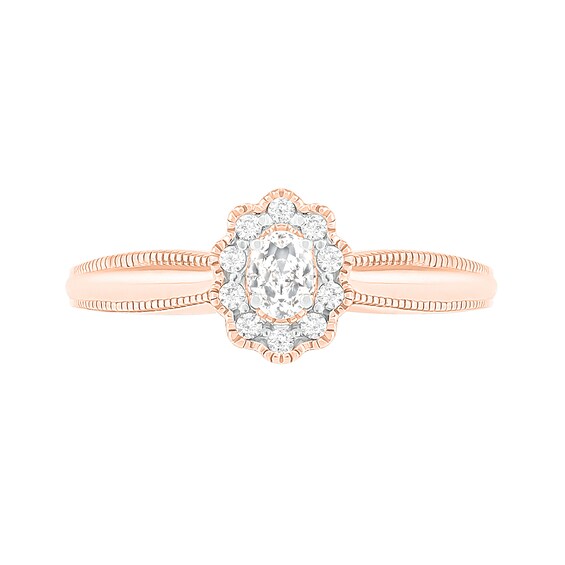 1/3 CT. T.W. Oval Diamond Scallop Frame Vintage-Style Bridal Set in 10K Rose Gold 1/3 CT. T.W. Oval Diamond Scallop Frame Vintage-Style Bridal Set in 10K Rose Gold