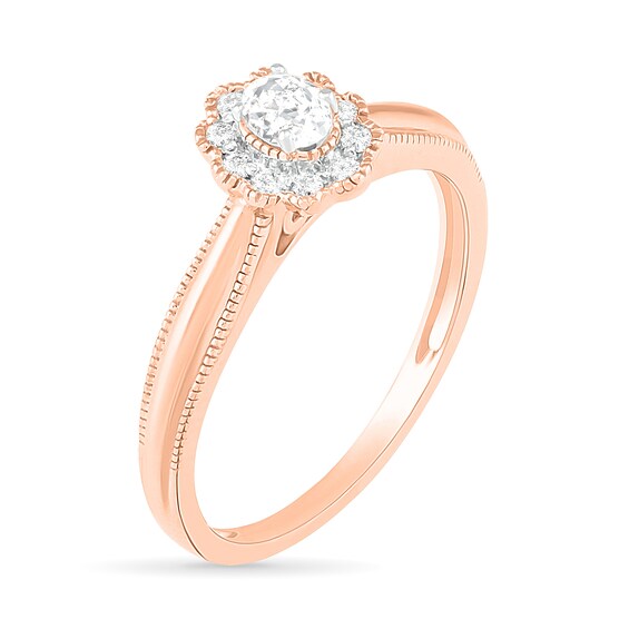 1/3 CT. T.W. Oval Diamond Scallop Frame Vintage-Style Bridal Set in 10K Rose Gold 1/3 CT. T.W. Oval Diamond Scallop Frame Vintage-Style Bridal Set in 10K Rose Gold