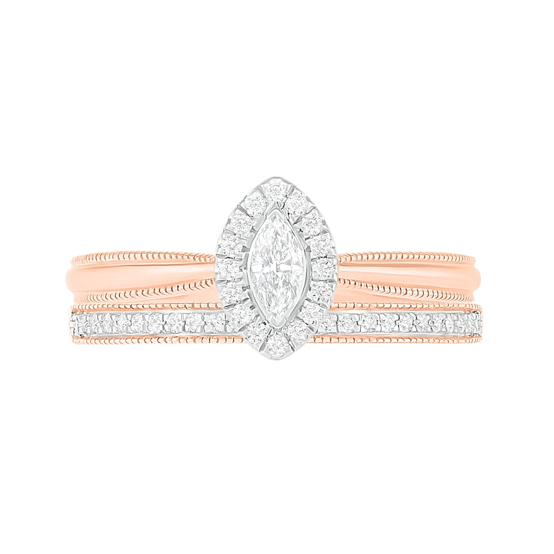 1/3 CT. T.W. Marquise Diamond Frame Vintage-Style Bridal Set in 10K Rose Gold