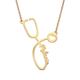 Script Name with Cut-Out Heart Loop Stethoscope Necklace (1 Line) - 20"