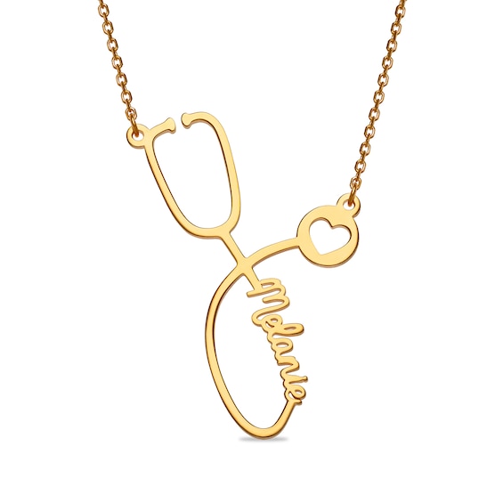 Script Name with Cut-Out Heart Loop Stethoscope Necklace (1 Line) - 20 ...