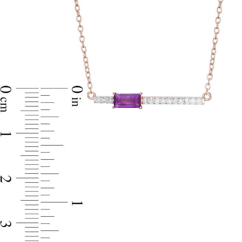 Main Image 2 of Marilyn Monroe™ Collection Baguette Amethyst and 1/8 CT. T.W. Diamond Bar Necklace in Sterling Silver with 18K Rose GP
