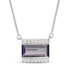 Thumbnail Image 1 of Marilyn Monroe™ Collection Emerald-Cut Iolite and 1/8 CT. T.W. Diamond Border Bar Necklace in Sterling Silver