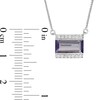 Thumbnail Image 4 of Marilyn Monroe™ Collection Emerald-Cut Iolite and 1/8 CT. T.W. Diamond Border Bar Necklace in Sterling Silver