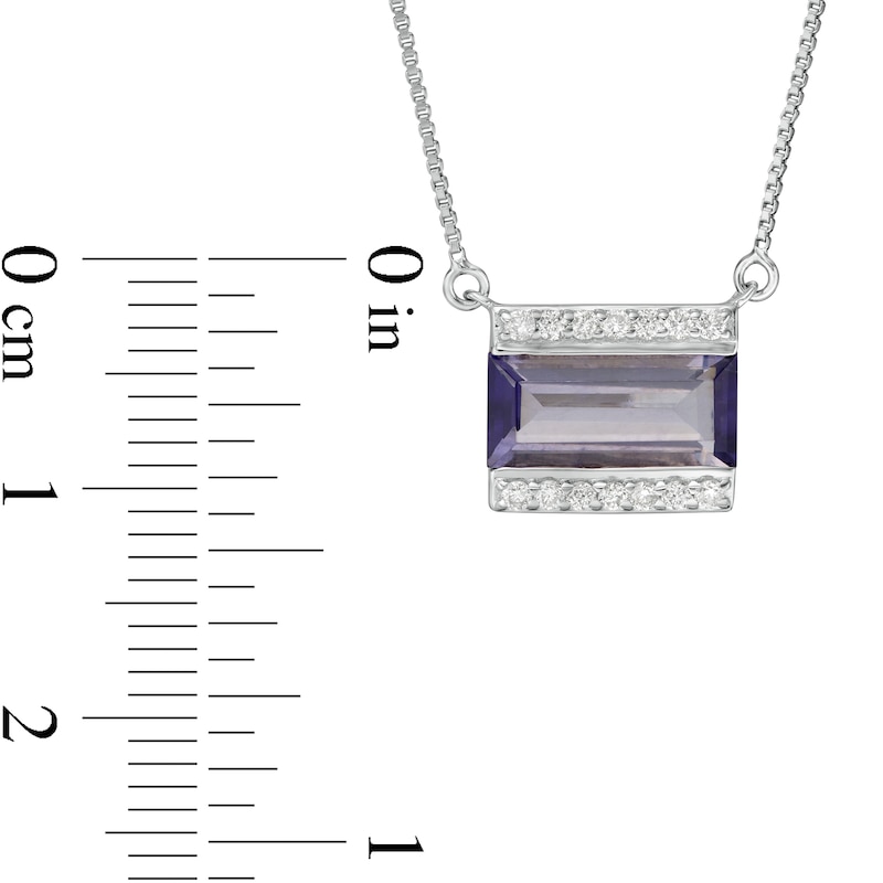 Main Image 4 of Marilyn Monroe™ Collection Emerald-Cut Iolite and 1/8 CT. T.W. Diamond Border Bar Necklace in Sterling Silver