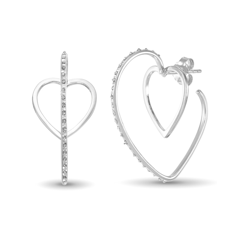 Main Image 1 of Diamond Fascination™ Heart-Shaped Hoop Earrings in Sterling Silver with Platinum