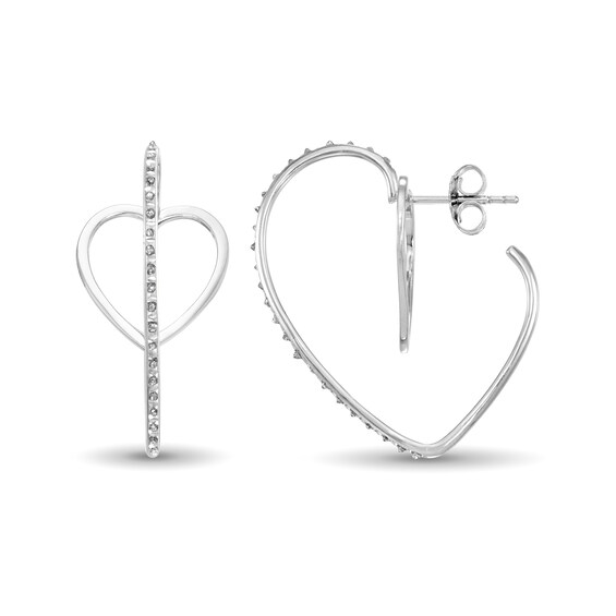 Diamond Fascinationâ¢ Heart-Shaped Hoop Earrings in Sterling Silver with Platinum