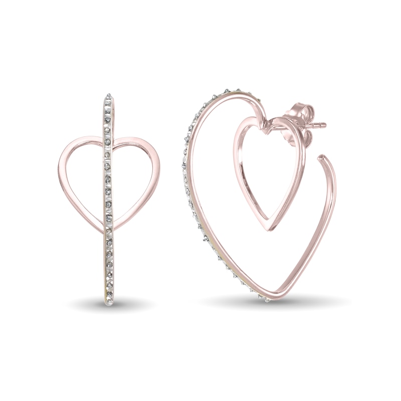 Diamond Fascination™ Heart-Shaped Hoop Earrings in Sterling Silver with 18K Rose Gold Plate