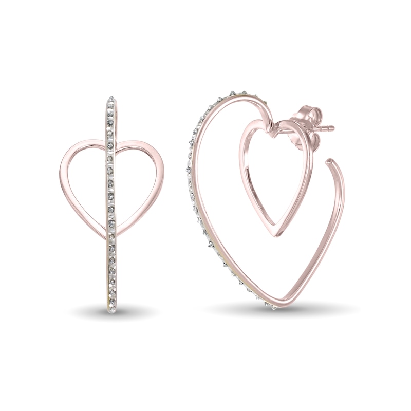Main Image 1 of Diamond Fascination™ Heart-Shaped Hoop Earrings in Sterling Silver with 18K Rose Gold Plate