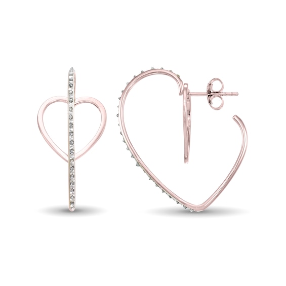 Diamond Fascination™ Heart-Shaped Hoop Earrings in Sterling Silver with 18K Rose Gold Plate