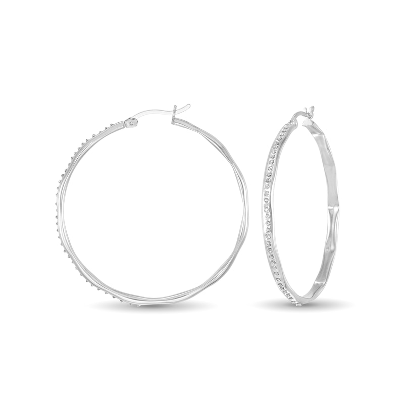 Main Image 1 of Diamond Fascination™ Hoop Earrings in Sterling Silver with Platinum