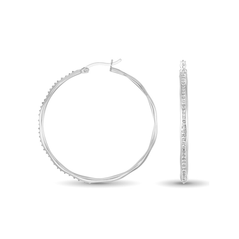 Main Image 2 of Diamond Fascination™ Hoop Earrings in Sterling Silver with Platinum
