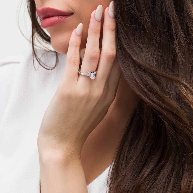 Main Image 2 of Vera Wang Love Collection 1 CT. T.W. Certified Emerald-Cut Diamond Engagement Ring in 14K White Gold (I/SI2)