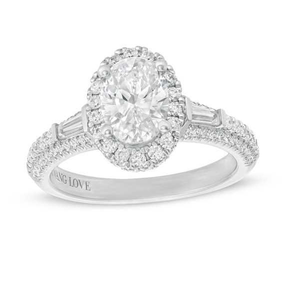 Vera Wang Love Collection 1-3/4 CT. T.w. Certified Oval Diamond Frame Engagement Ring in 14K White Gold (I/Si2)