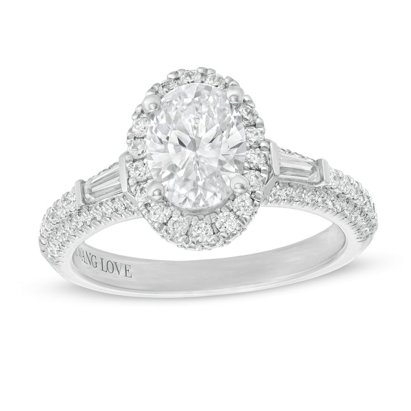 Main Image 1 of Vera Wang Love Collection 1-3/4 CT. T.W. Certified Oval Diamond Frame Engagement Ring in 14K White Gold (I/SI2)