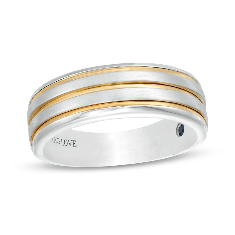 Main Image 1 of Vera Wang Men's Grooved Wedding Band in 14K Two-Tone Gold