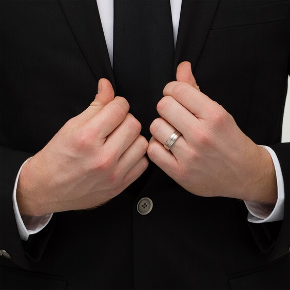 Vera Wang Men's Grooved Wedding Band in 14K Two-Tone Gold