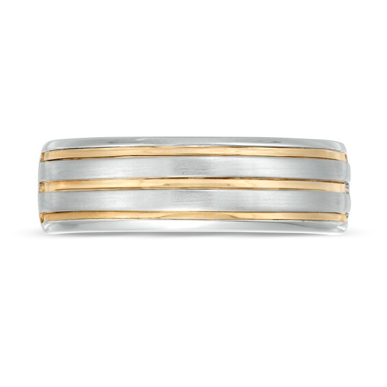 Vera Wang Men's Grooved Wedding Band in 14K Two-Tone Gold