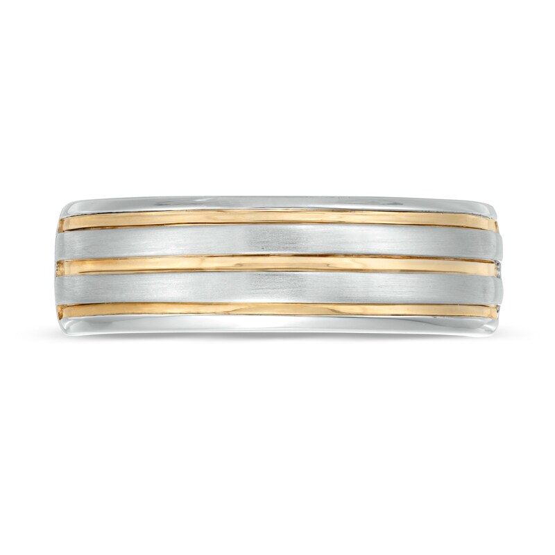 Main Image 4 of Vera Wang Men's Grooved Wedding Band in 14K Two-Tone Gold