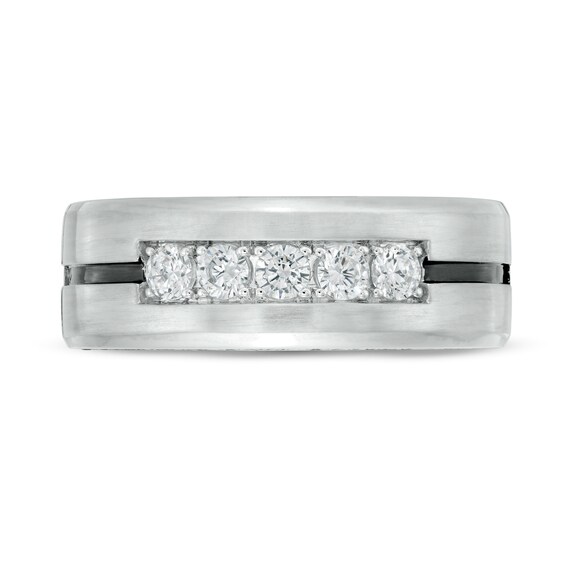 Vera Wang Men's 3/4 CT. T.w. Black and White Diamond Five Stone Wedding Band in 14K White Gold