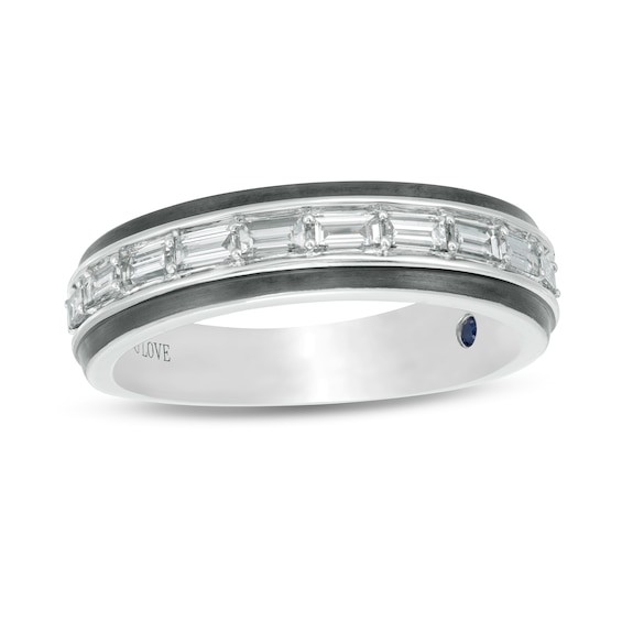 Vera Wang Men's 1/2 CT. T.w. Baguette Diamond Wedding Band in 14K White Gold and Black Rhodium