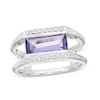 Thumbnail Image 1 of Marilyn Monroe™ Collection Emerald-Cut Iolite and 1/8 CT. T.W. Diamond Border Bar Ring in Sterling Silver