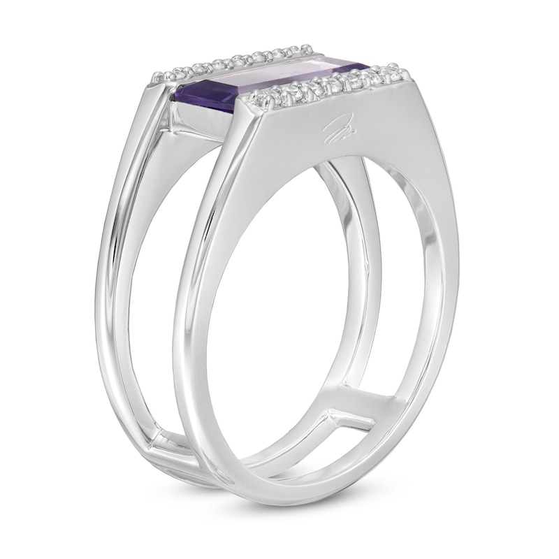Marilyn Monroe™ Collection Emerald-Cut Iolite and 1/8 CT. T.W. Diamond Border Bar Ring in Sterling Silver