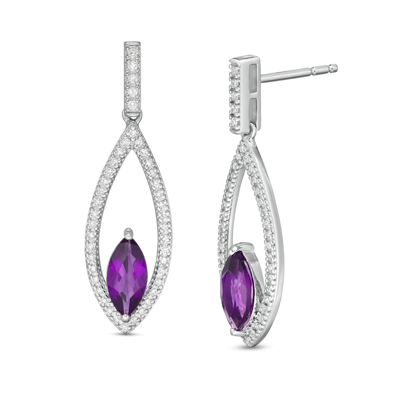 Marilyn Monroe™ Collection Marquise Amethyst and 1/4 CT. T.W. Diamond Frame Drop Earrings in Sterling Silver