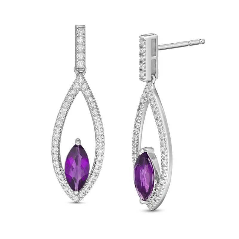 Marilyn Monroe™ Collection Marquise Amethyst and 1/4 CT. T.W. Diamond Frame Drop Earrings in Sterling Silver