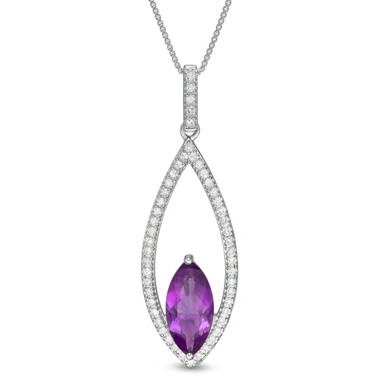 Main Image 1 of Marilyn Monroe™ Collection Marquise Amethyst and 1/5 CT. T.W. Diamond Frame Drop Pendant in Sterling Silver