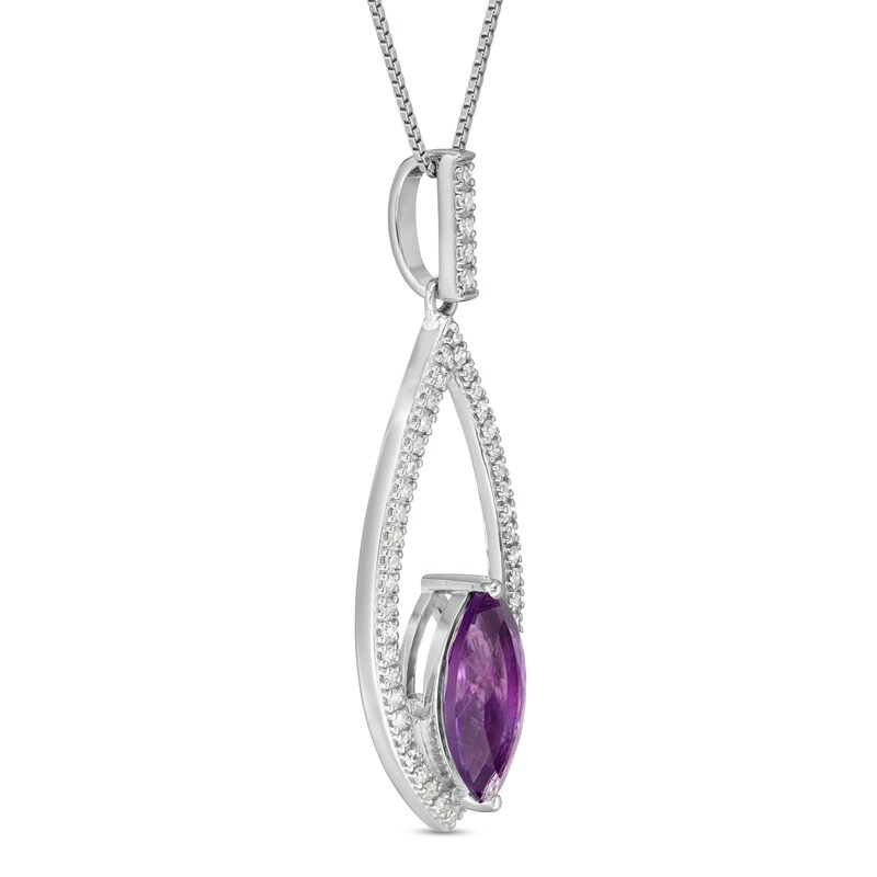 Main Image 2 of Marilyn Monroe™ Collection Marquise Amethyst and 1/5 CT. T.W. Diamond Frame Drop Pendant in Sterling Silver