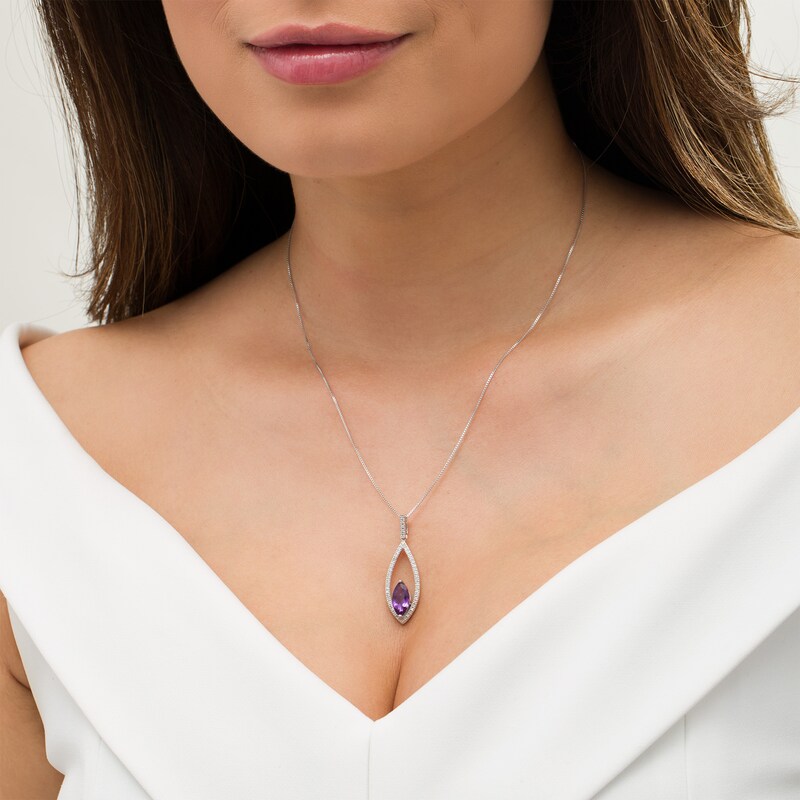 Main Image 3 of Marilyn Monroe™ Collection Marquise Amethyst and 1/5 CT. T.W. Diamond Frame Drop Pendant in Sterling Silver