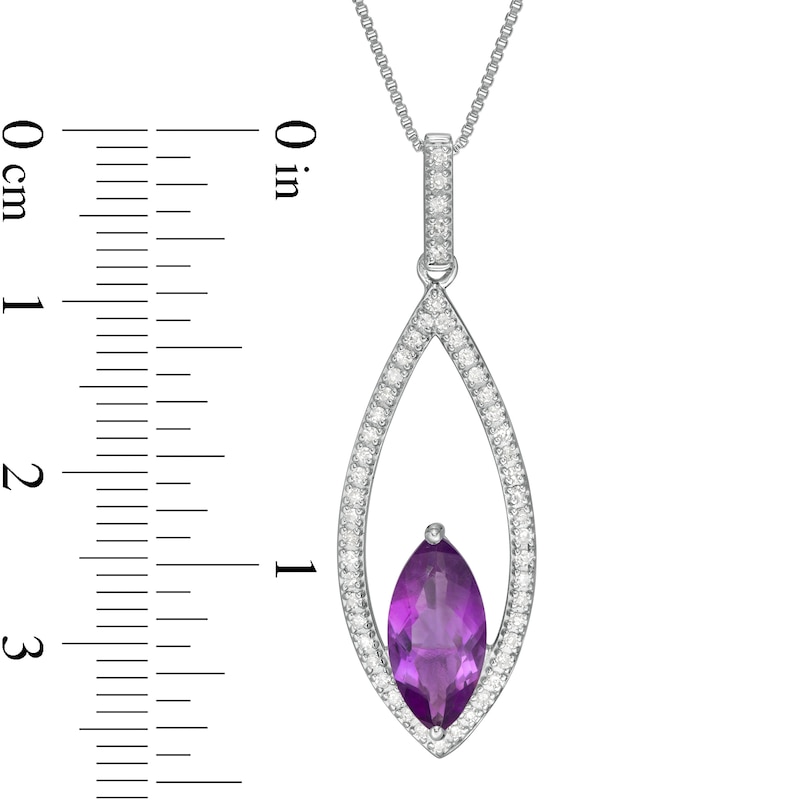 Main Image 4 of Marilyn Monroe™ Collection Marquise Amethyst and 1/5 CT. T.W. Diamond Frame Drop Pendant in Sterling Silver