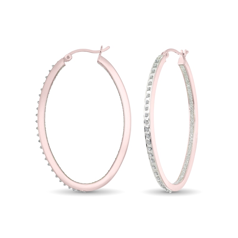 Main Image 1 of Diamond Fascination™ 30.0mm Oval Hoop Earrings in Sterling Silver with 18K Rose Gold Plate