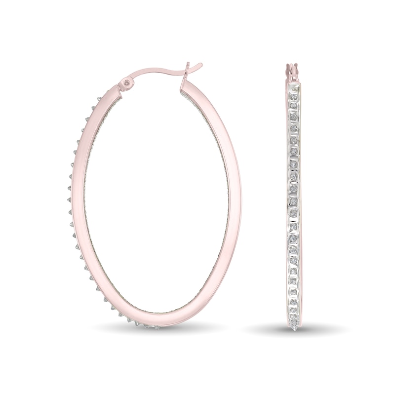 Main Image 2 of Diamond Fascination™ 30.0mm Oval Hoop Earrings in Sterling Silver with 18K Rose Gold Plate