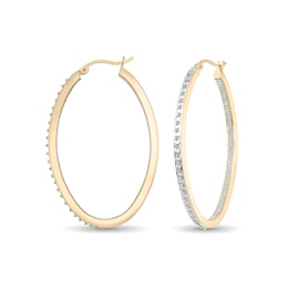 Diamond Fascination™ 30.0mm Oval Hoop Earrings in Sterling Silver with 18K Gold Plate