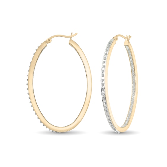 Diamond Fascination™ 30.0mm Oval Hoop Earrings in Sterling Silver with 18K Gold Plate