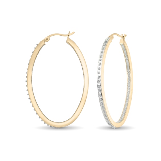 Diamond Fascinationâ¢ 45.0 x 30.0mm Oval Hoop Earrings in Sterling Silver with 18K Gold Plate