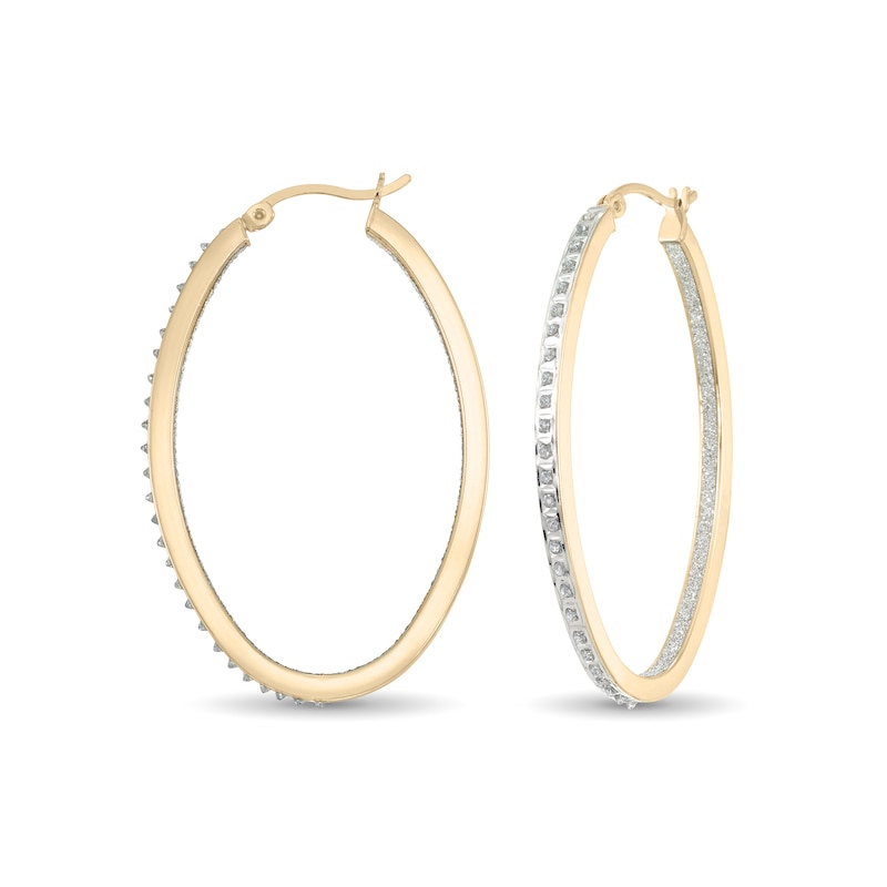 Main Image 1 of Diamond Fascination™ 30.0mm Oval Hoop Earrings in Sterling Silver with 18K Gold Plate