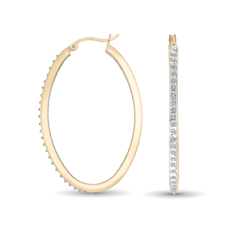 Main Image 2 of Diamond Fascination™ 30.0mm Oval Hoop Earrings in Sterling Silver with 18K Gold Plate