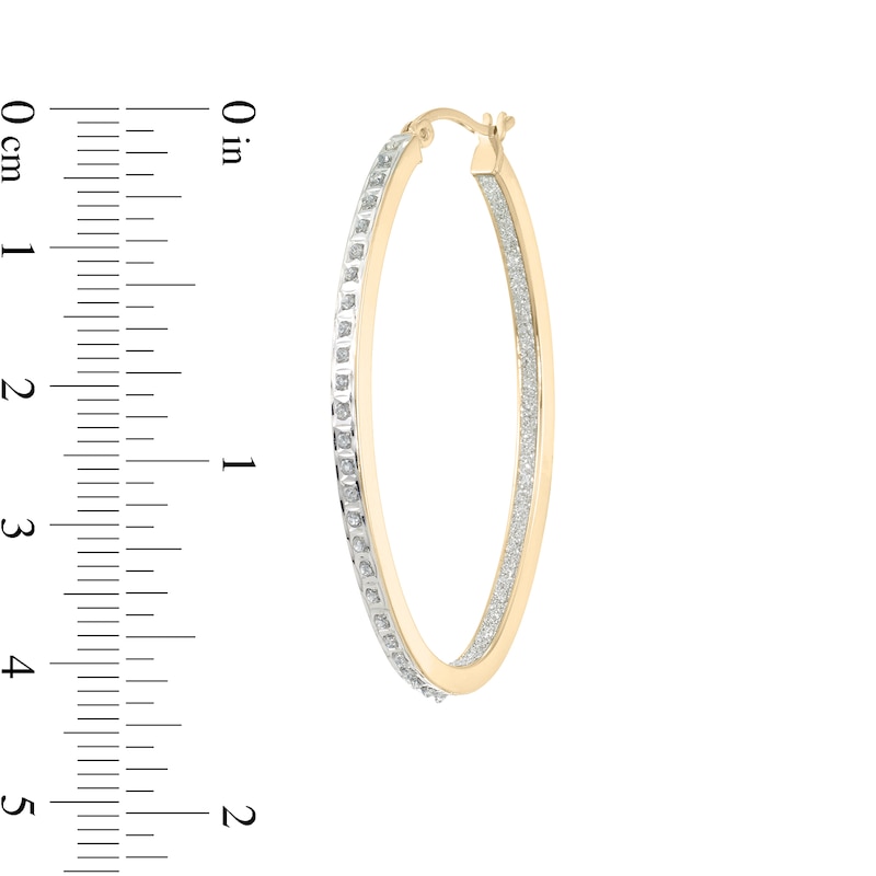 Main Image 3 of Diamond Fascination™ 30.0mm Oval Hoop Earrings in Sterling Silver with 18K Gold Plate
