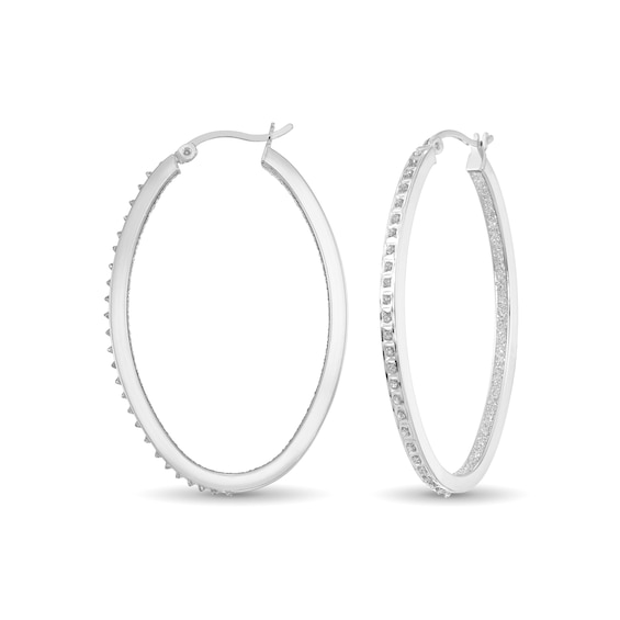Diamond Fascinationâ¢ 30.0mm Oval Hoop Earrings in Sterling Silver with Platinum Plate