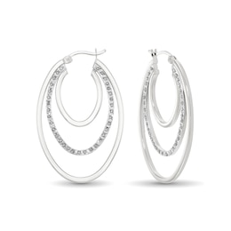 Diamond Fascination™ 25.0mm Triple Layer Hoop Earrings in Sterling Silver with Platinum Plate
