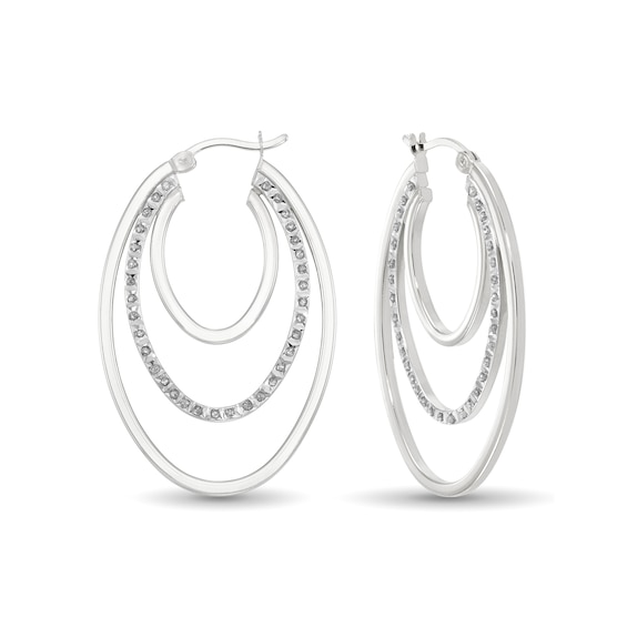 Diamond Fascination™ 25.0mm Triple Layer Hoop Earrings in Sterling Silver with Platinum Plate
