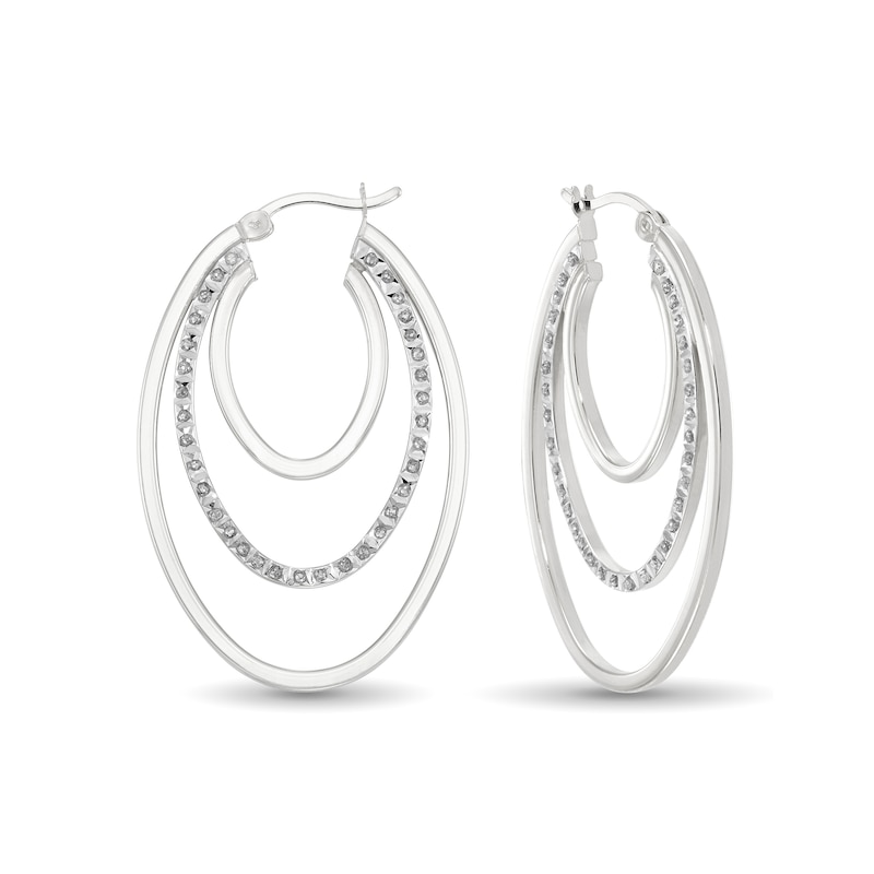 Main Image 1 of Diamond Fascination™ 25.0mm Triple Layer Hoop Earrings in Sterling Silver with Platinum Plate