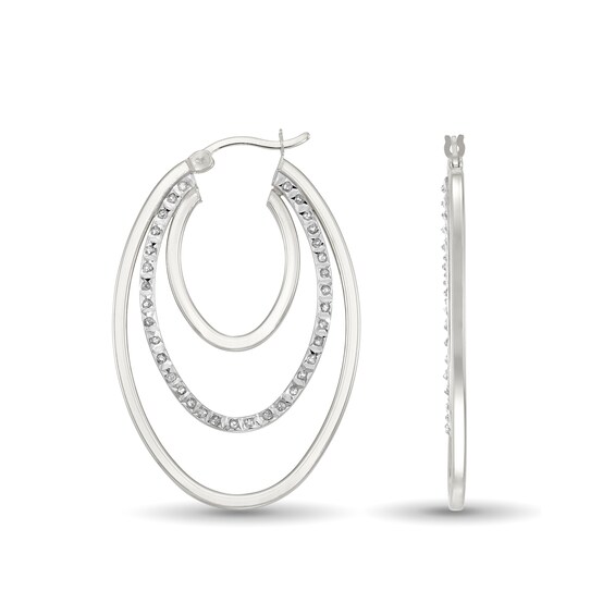 Diamond Fascination™ 25.0mm Triple Layer Hoop Earrings in Sterling Silver with Platinum Plate