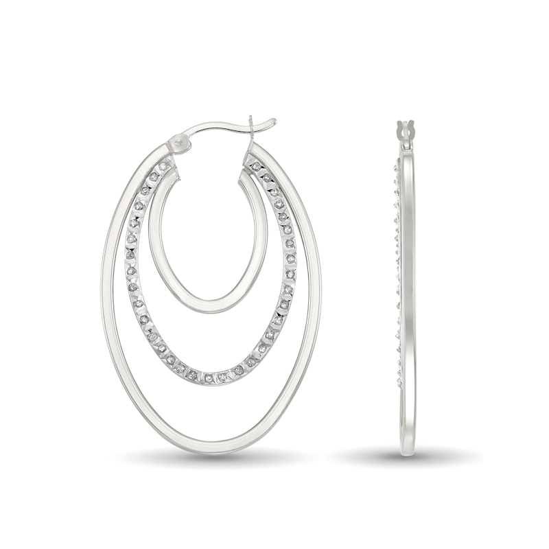 Main Image 2 of Diamond Fascination™ 25.0mm Triple Layer Hoop Earrings in Sterling Silver with Platinum Plate